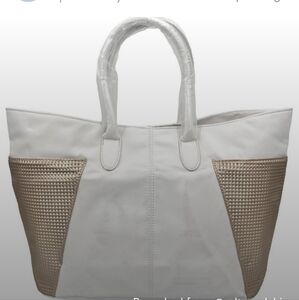 Jimmy Choo White & Gold Tote Bag